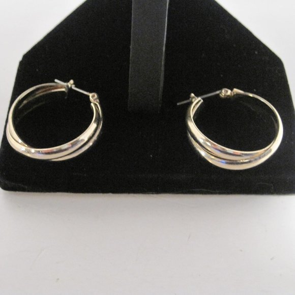 Gold Toned Earrings Crisscross Twist Latch Back Hoops For Pierced Ears - Picture 2 of 13